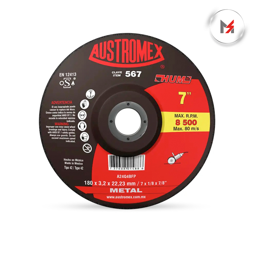 DISCO CORTE METAL 7 X 1/8 X 7/8 MOD. 567 AUSTROM AUSTROMEX 567 - Mersol Sureste México