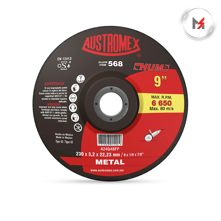 DISCO CORTE/DESBASTE METAL 9 x 1/8 x 7/8 HUM AUSTROMEX AUSTROMEX 568 - Mersol Sureste México