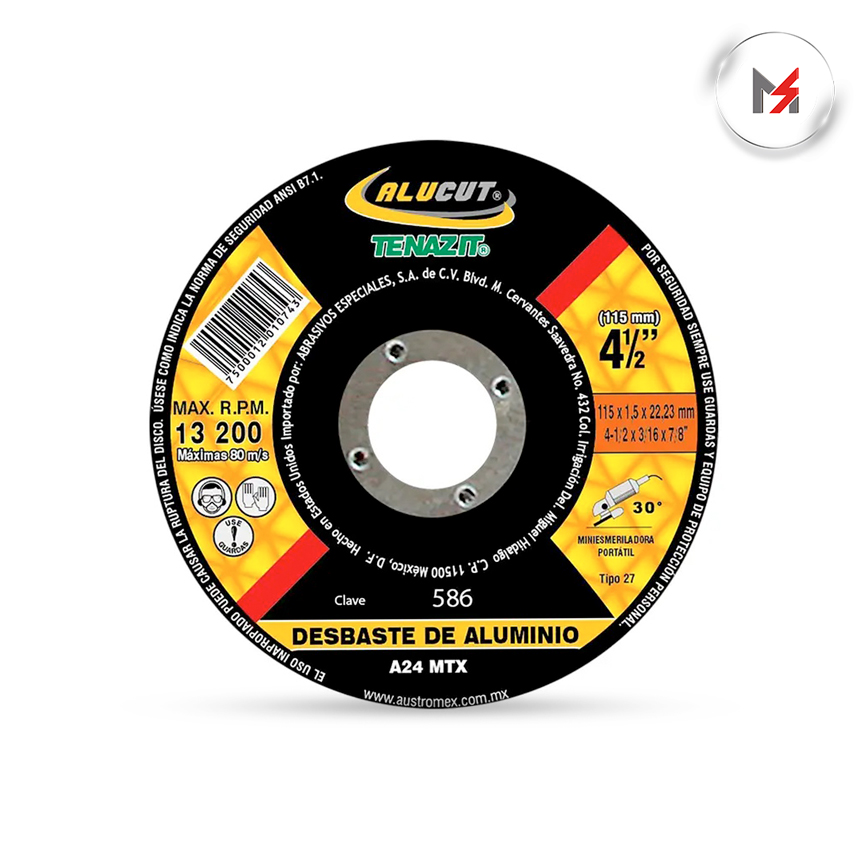 DISCO DESBASTE ALUMINIO 4-1/2 x 3/16 x 7/8 MOD. AUSTROM AUSTROMEX 586 - Mersol Sureste México
