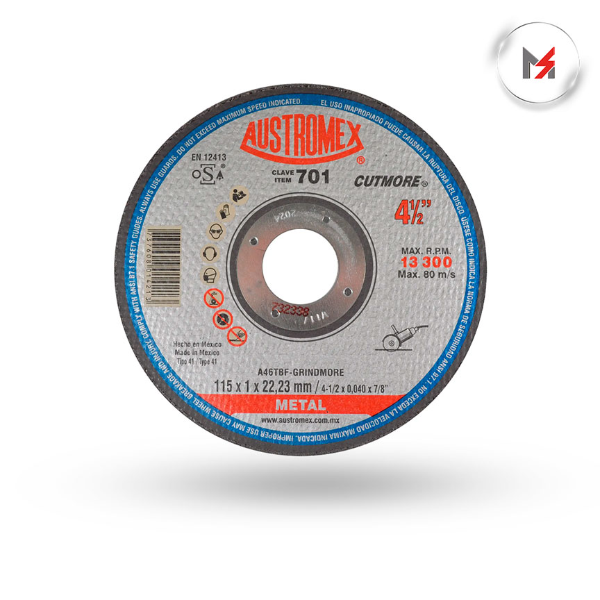 DISCO CORTE METAL 4-1/2inX3/64inX7/8in CUTMORE AUSTROMEX AUSTROMEX 701 - Mersol Sureste México