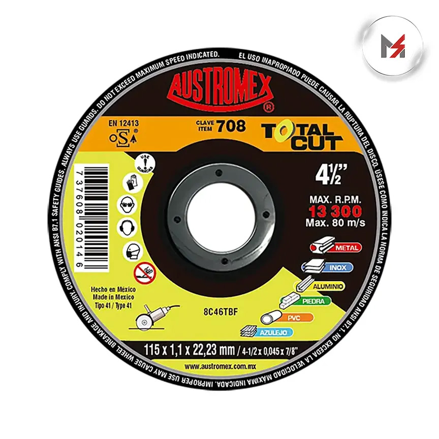 DISCO CORTE 4-1/2x0045x7/8 INOX/METAL/PVC/PIEDRA AUSTROMEX
