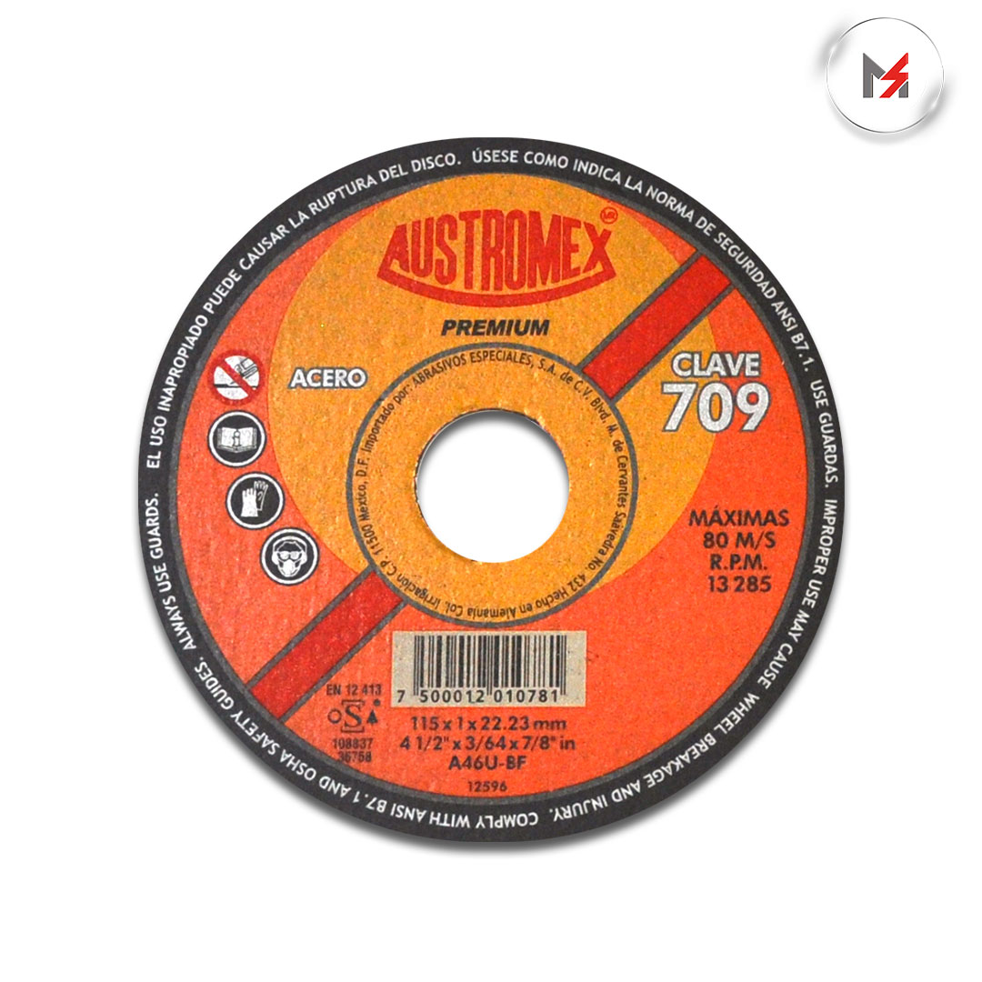 DISCO CORTE METAL 4-1/2 x 3/64 x 7/8 PREMIUM SSTTO. 3301 AUSTROMEX 709 - Mersol Sureste México