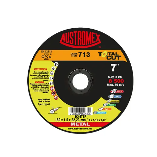 DISCO CORTE MULTIPROPOSITO METAL 7 x 1/16 x 7/8 TOTAL CUT AUSTROMEX AUSTROMEX 713 - Mersol Sureste México