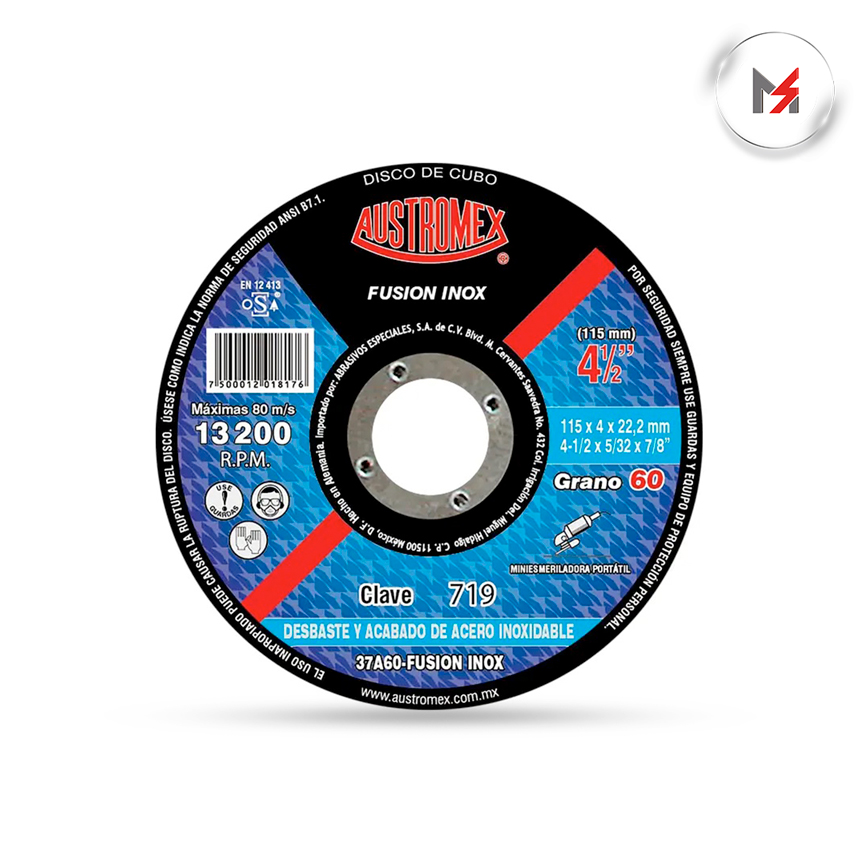 DISCO PARA DESBASTE ACERO INOX. 4-1/2in x 5/32 x 7/8in GRANO 6 AUSTROMEX 719 - Mersol Sureste México