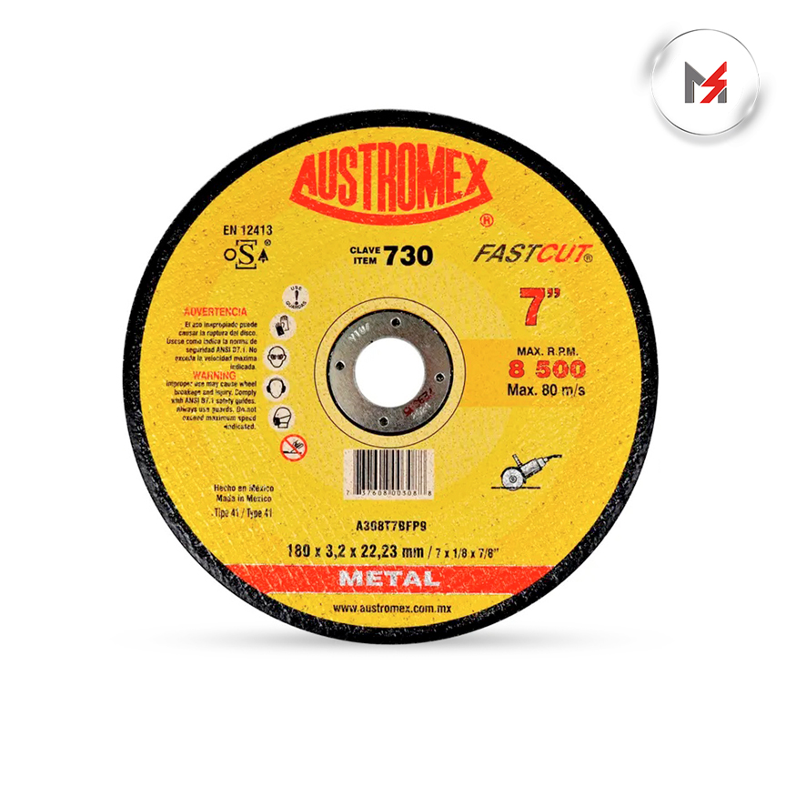DISCO CORTE METAL 7 x 1/8 x 7/8 FASTCUT AUSTROMEX AUSTROMEX 730 - Mersol Sureste México