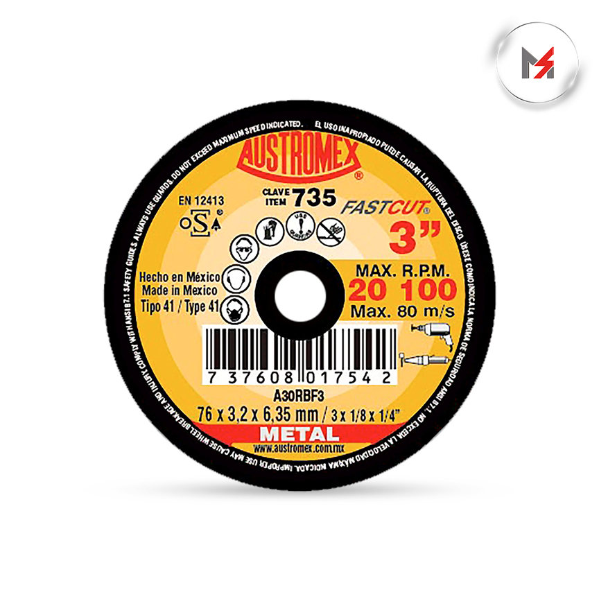 DISCO CORTE METAL 3in X 1/8in X 1/4in AUSTROMEX AUSTROMEX 735 - Mersol Sureste México