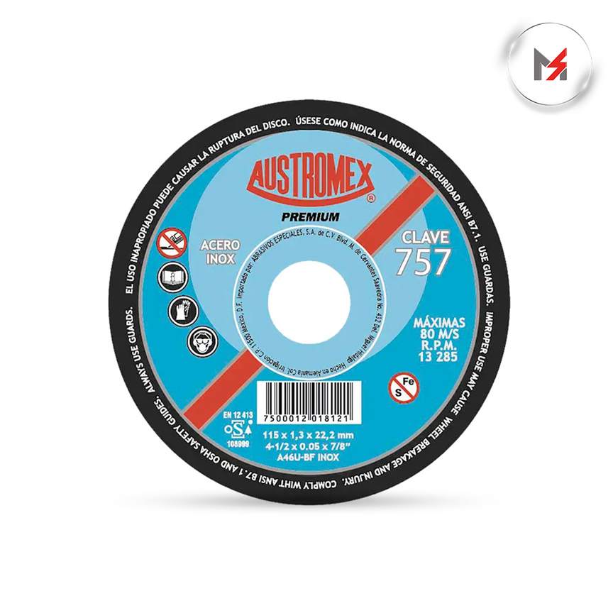 DISCO CORTE PRECISO METAL 4-1/2 x 1/16 x 7/8 PREMIUM AUSTROM AUSTROMEX 757 - Mersol Sureste México