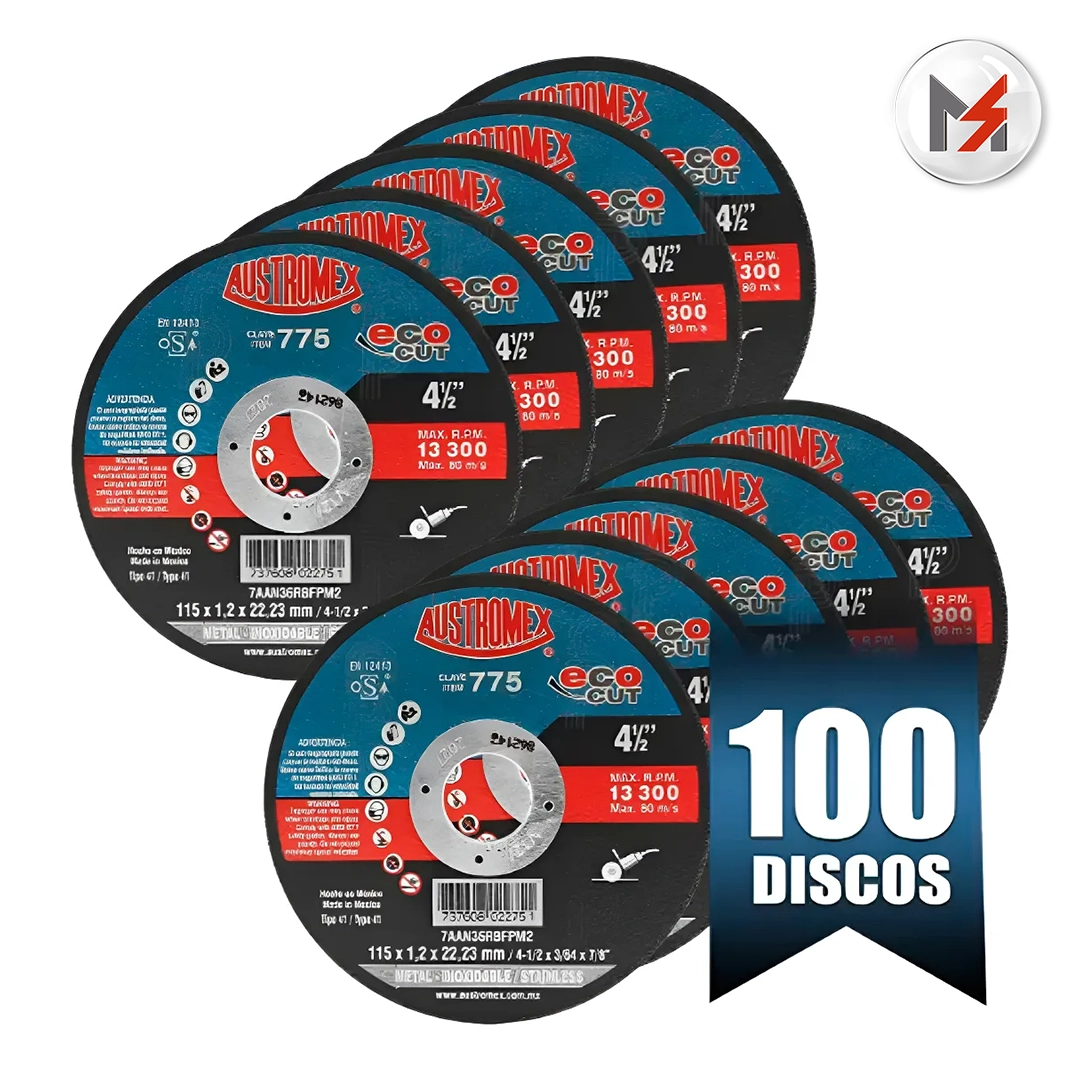 DISCO CORTE METAL-INOxIDABLE 4 1/2 x 3/64 x 7/8" CJA DE 100 PZS AUSTROMEX