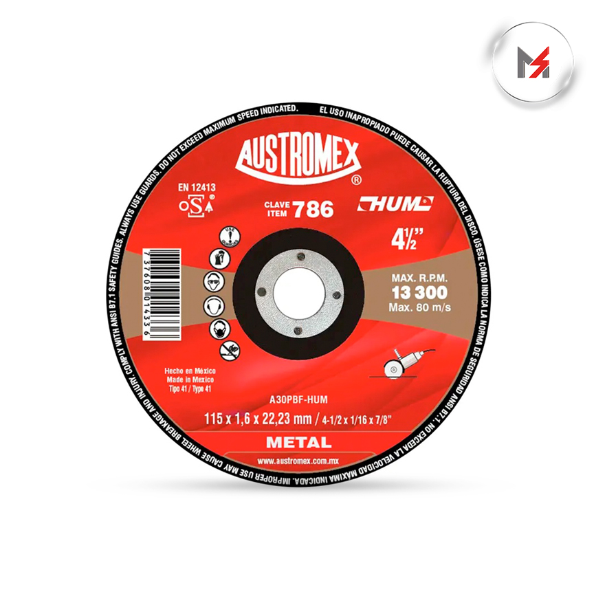 DISCO CORTE METAL 4-1/2 x 1/16 x 7/8 HUM AUSTROMEX AUSTROMEX 786 - Mersol Sureste México