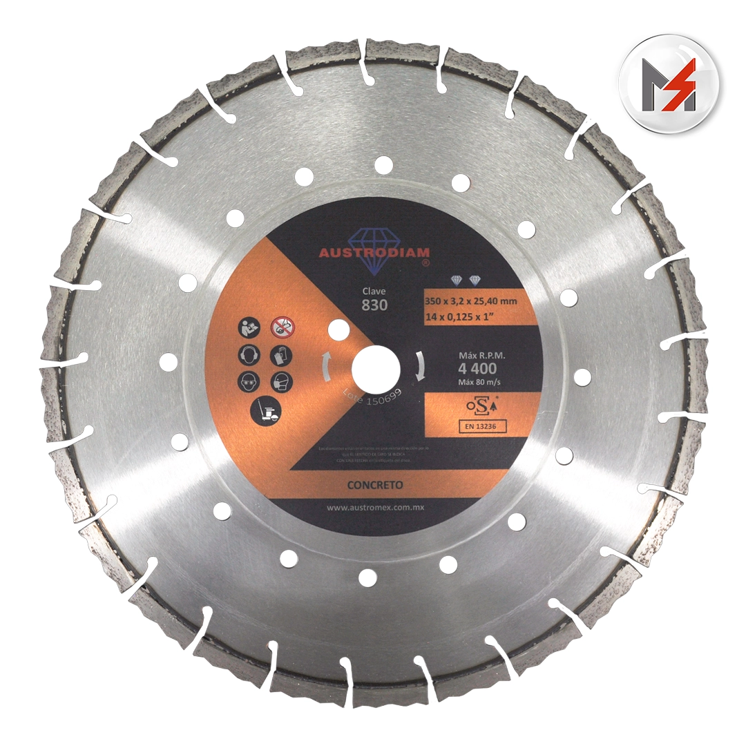 DISCO DIAMANTE DE 350 X 3.2 X 25.4 MM PARA CORTE DE CONCRETO CURADO O REFORZADO AUSTROMEX