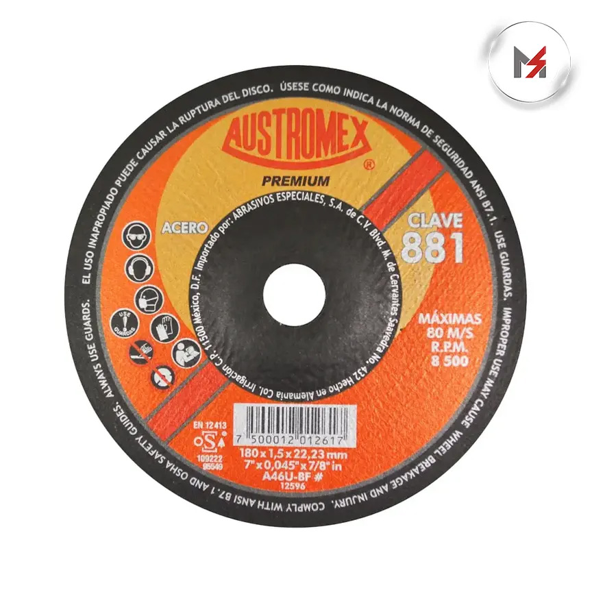 DISCO CORTE ACERO AL CARBON 7x0.045x7/8 T-42 A46UBF AUSTROME AUSTROMEX 881 - Mersol Sureste México
