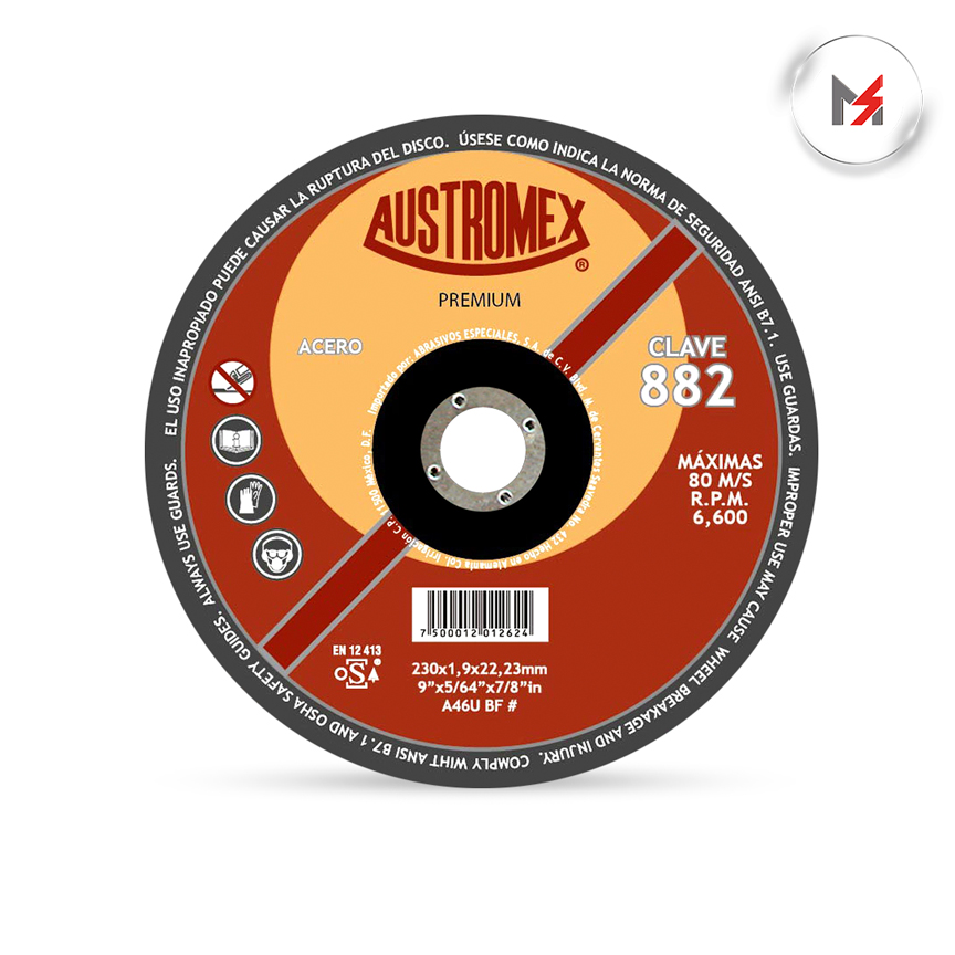 DISCO CORTE METAL 9 x 5/64 x 7/8 MOD. 882 AUSTROMEX AUSTROMEX 882 - Mersol Sureste México