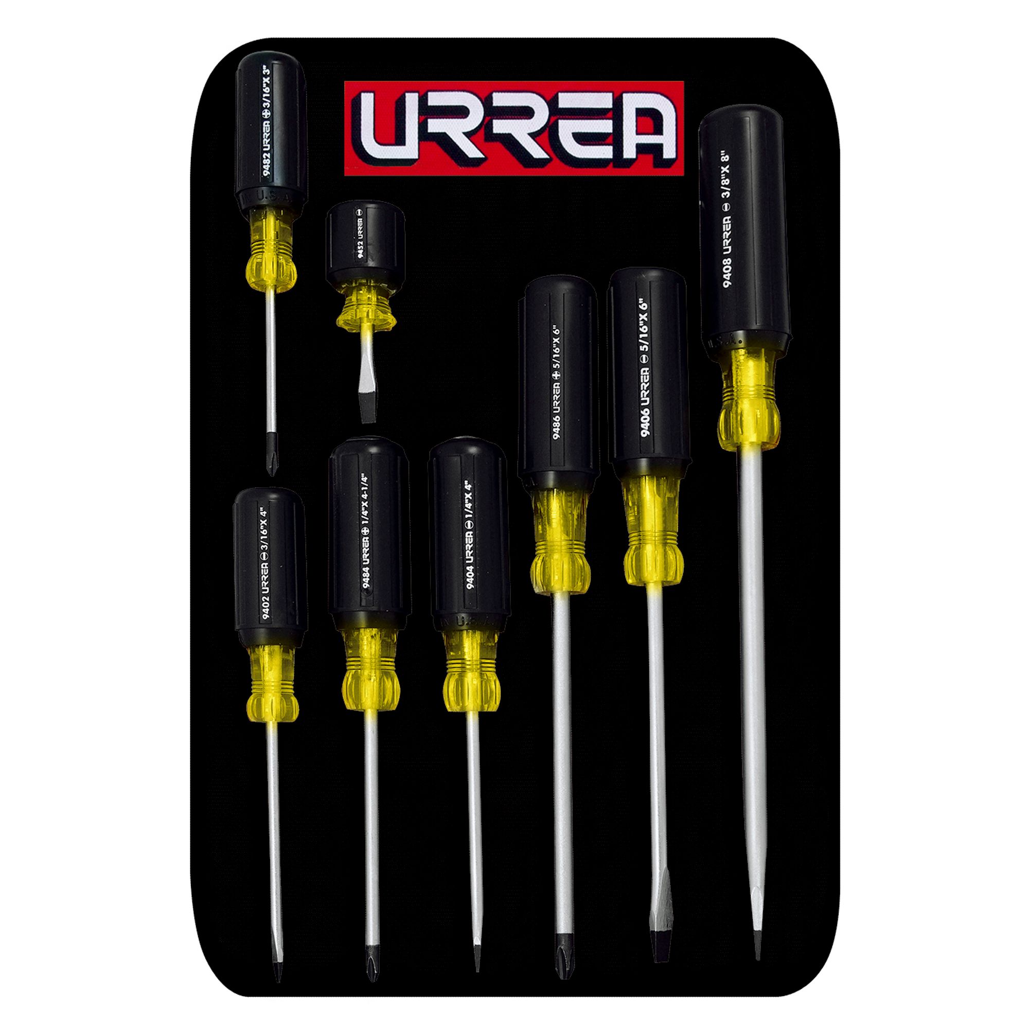 JGO 8 DESTORNILLADORES MANGO CUSHION GRIP COMBINADOS URREA URREA 9400D - Mersol Sureste México