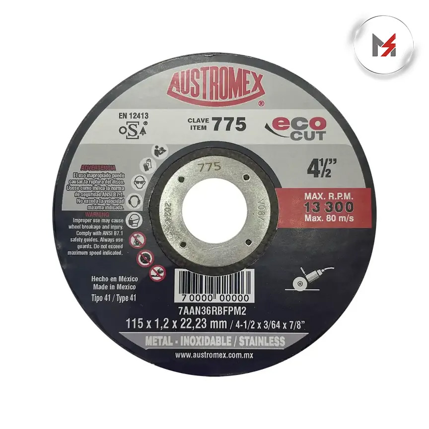 DISCO CORTE METAL-INOXIDABLE 4 1/2 x 3/64 x 7/8 AUSTROMEX