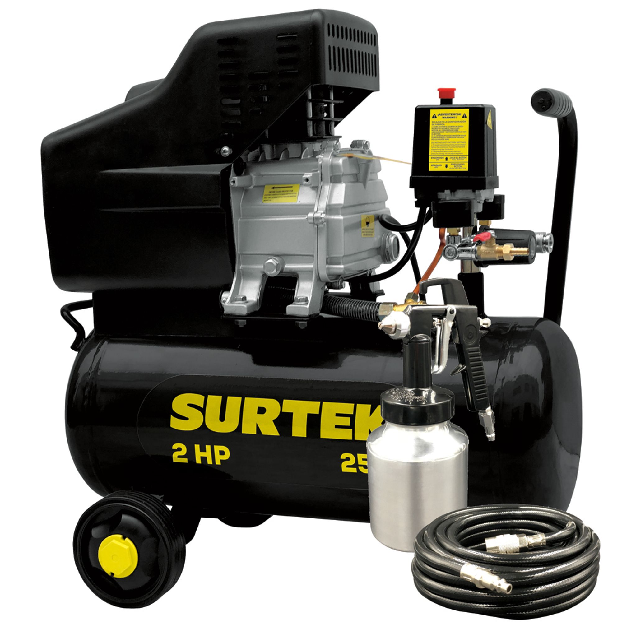 COMPRESOR DE AIRE 25LT 2HP 127V C/PISTOLA Y MANGUERA (pvl) SURTEK SURTEK COMP425K - Mersol Sureste México