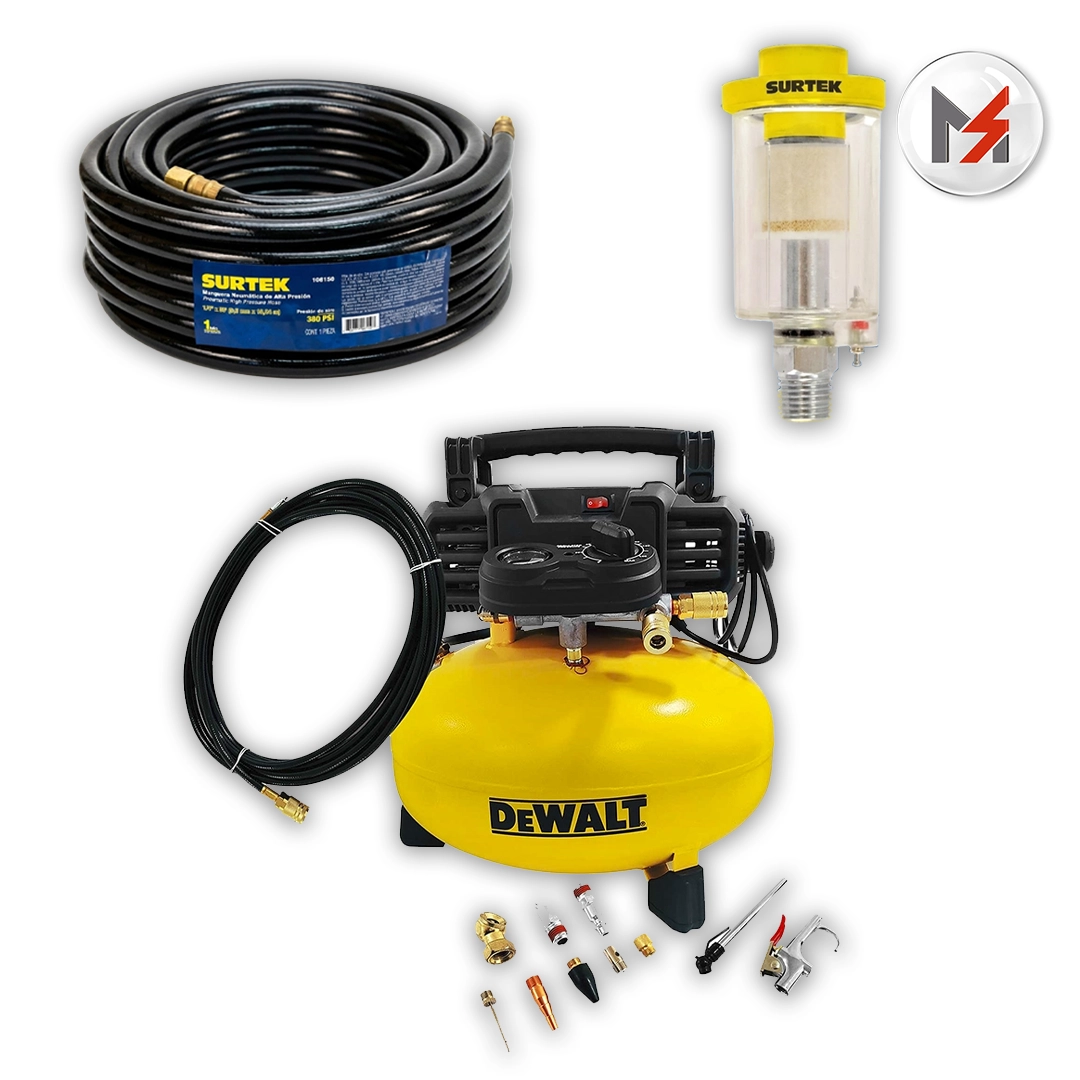 COMPRESOR 6 GAL TIPO HAMBURGUESA 165 PSI ACEITE DEWALT DEWALT D2002M-WK - Mersol Sureste México