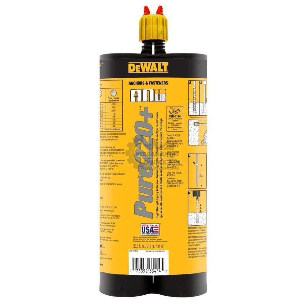 ADHESIVO EPOXICO PURE220 + 610ML DEWALT DEWALT DFC114121 - Mersol Sureste México
