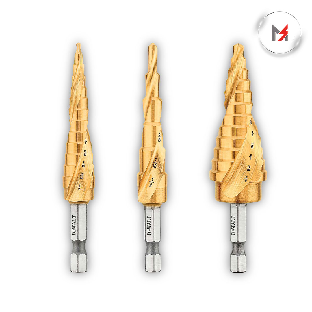 JGO. 3 BROCAS ESCALONADAS DE TITANIO 1/8in-7/8in  VASTAGO 1/4in DEWALT DWA1790IR - Mersol Sureste México