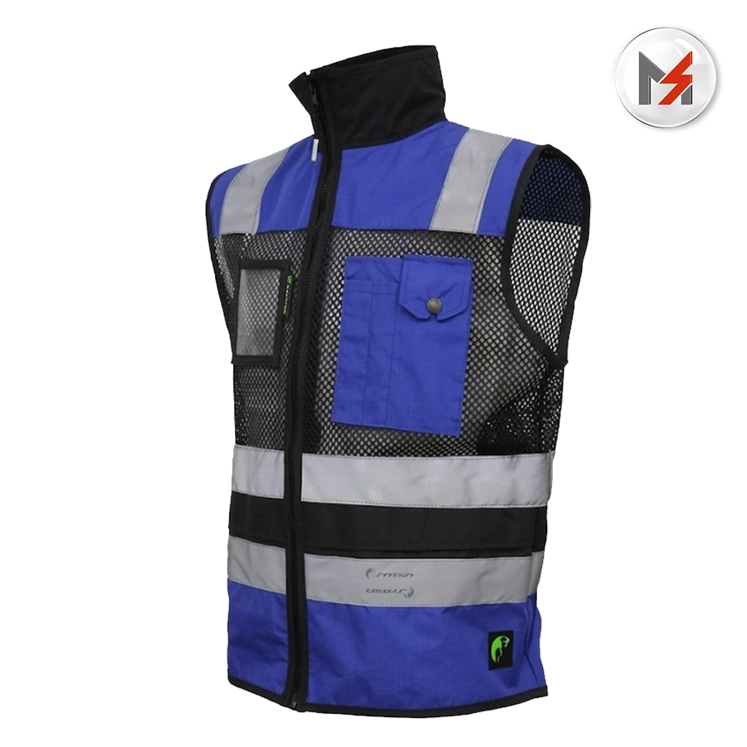 CHALECO DE MALLA EJECUTIVO DE TRABAJO ALTA VISIVILIDAD AZUL REY/NEGRO T-MD JYRSA ECO-1330AZRNCRM - Mersol Sureste México