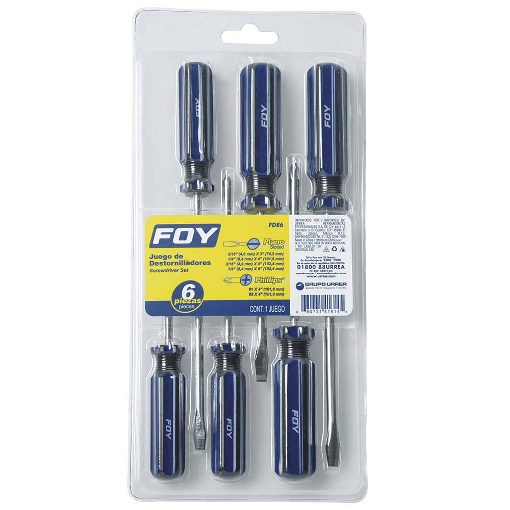 JGO. 6 DESTORNILLADORES MANGO PVC COMBINADO (pvl) FOY FOY FDE6 - Mersol Sureste México