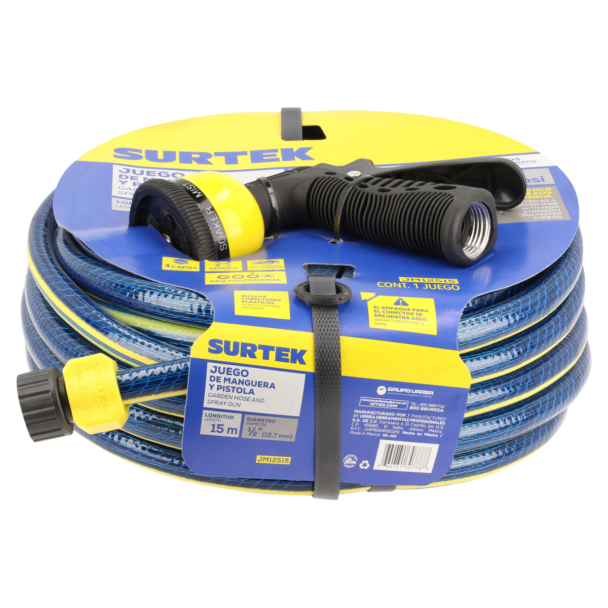MANGUERA PARA JARDIN TEJIDO SPIDER 1/2in 15M C/PISTOLA (pvl) SURTEK SURTEK JM12S15 - Mersol Sureste México