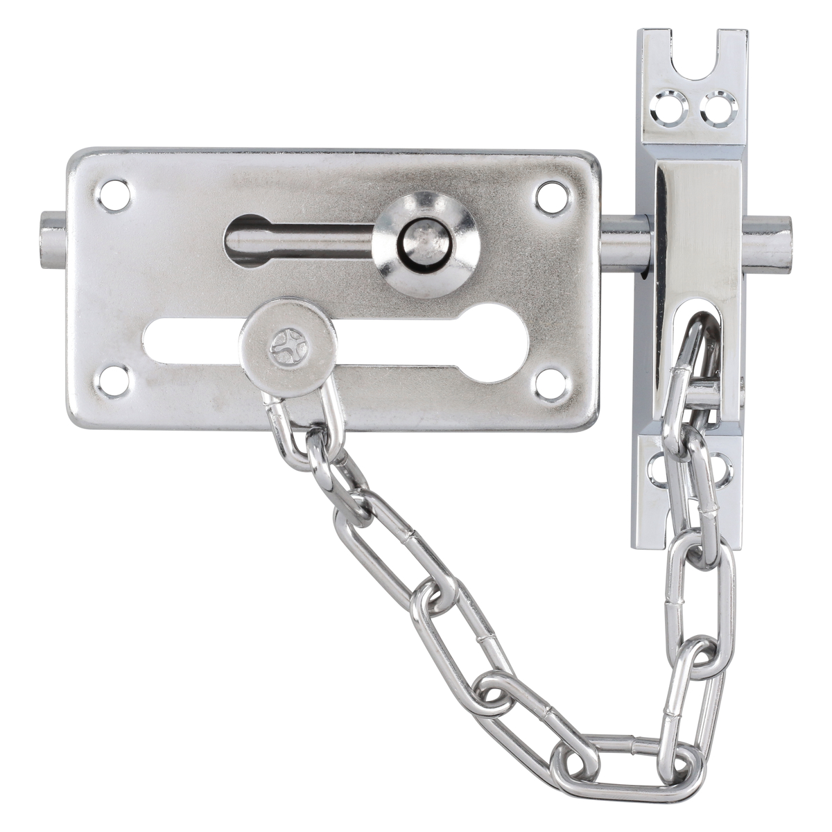 PASADOR SOBREPONER C/CADENA DE SEGURIDAD CROMO SATINADO LOCK LOCK L048CSB - Mersol Sureste México