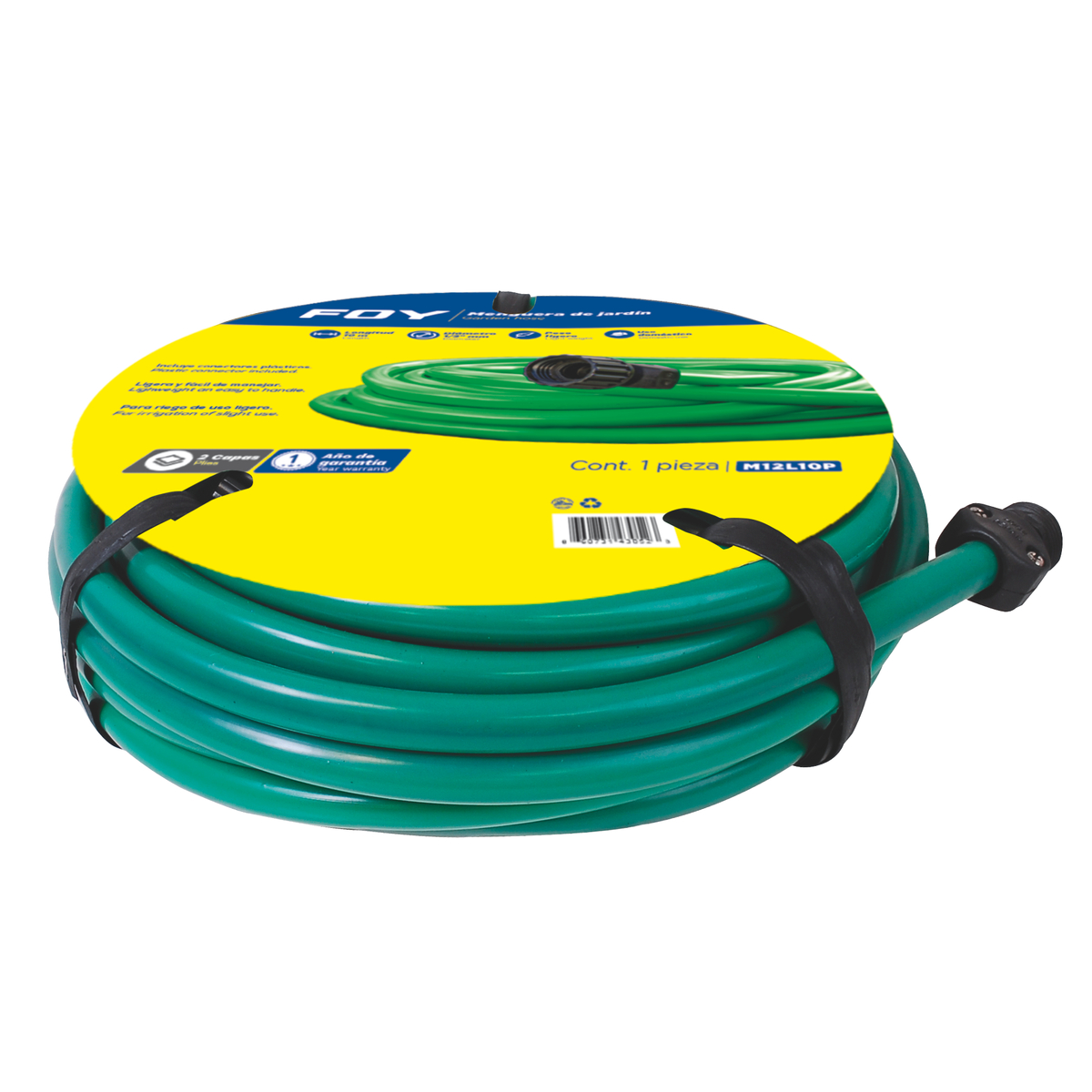 MANGUERA LISA 2 CAPAS 1/2in ARMADA C/CONCTR PLAST.10M FOY (pvl) FOY M12L10P - Mersol Sureste México