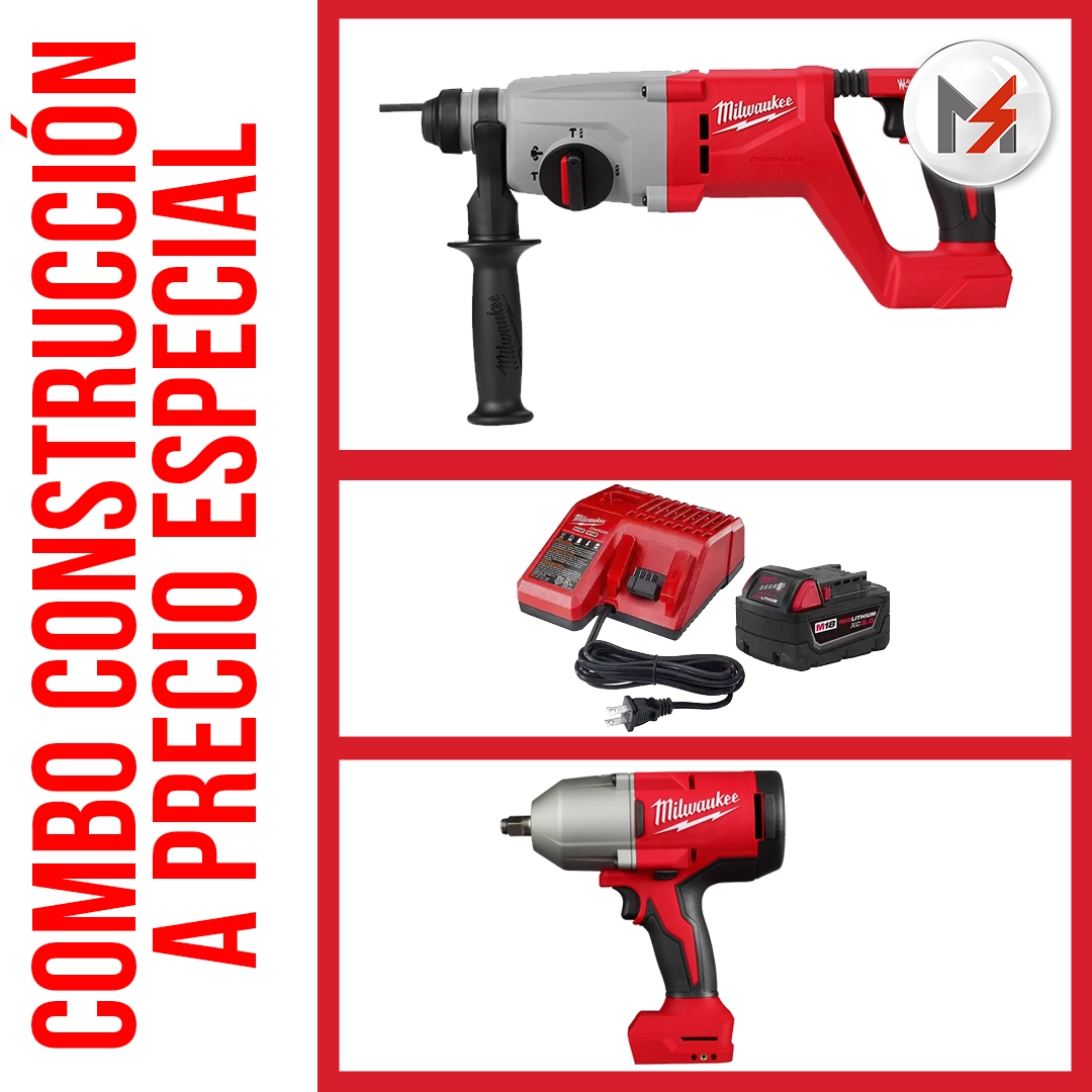 MARTILLO SDS PLUS 1" M18 MANGO "D" S/ESCOBILLAS + LLAVE DE IMPACTO 266620 + KIT 48591850 MILWAUKEE