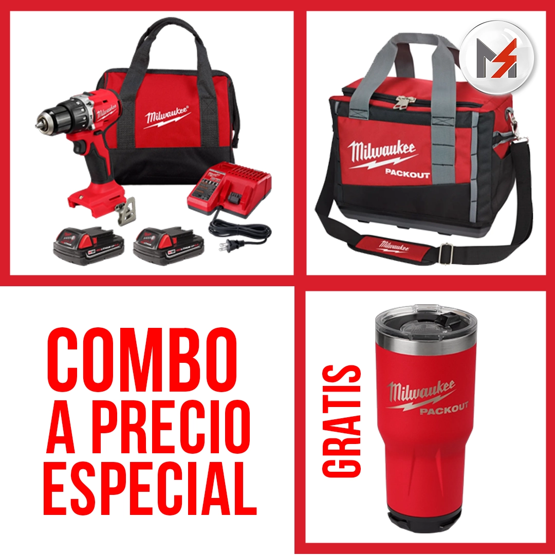 ROTOMARTILLO COMPACTO SIN ESCOBILLAS M18 DE 1/2" + VASO 30 OZ 48228393R + MALETA 48228321 MILWAUKEE