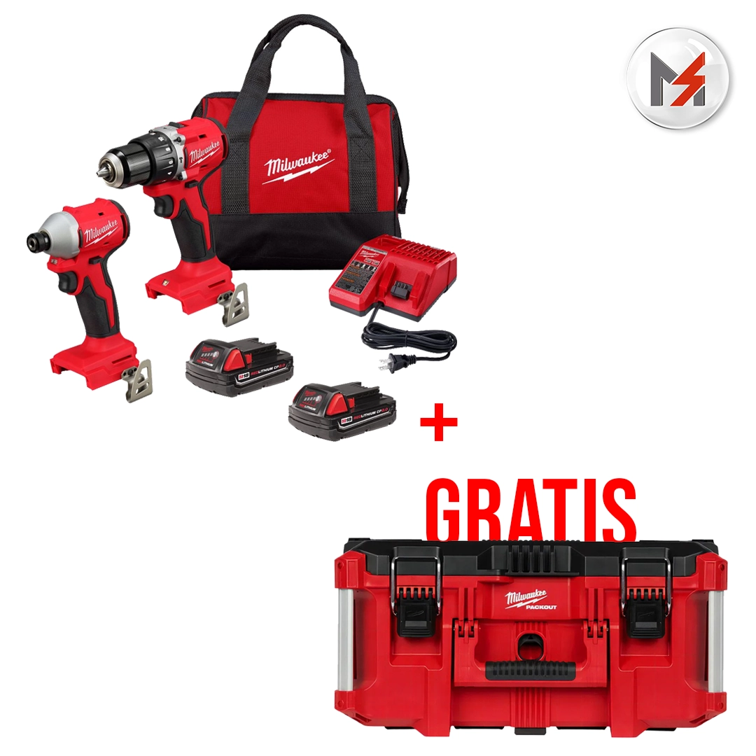 KIT DE TALADRO 1/2" Y DESTORNILLADOR M18 FUEL DE 1/2" + CAJA DE HERRAMIENTAS 48228425 MILWAUKEE