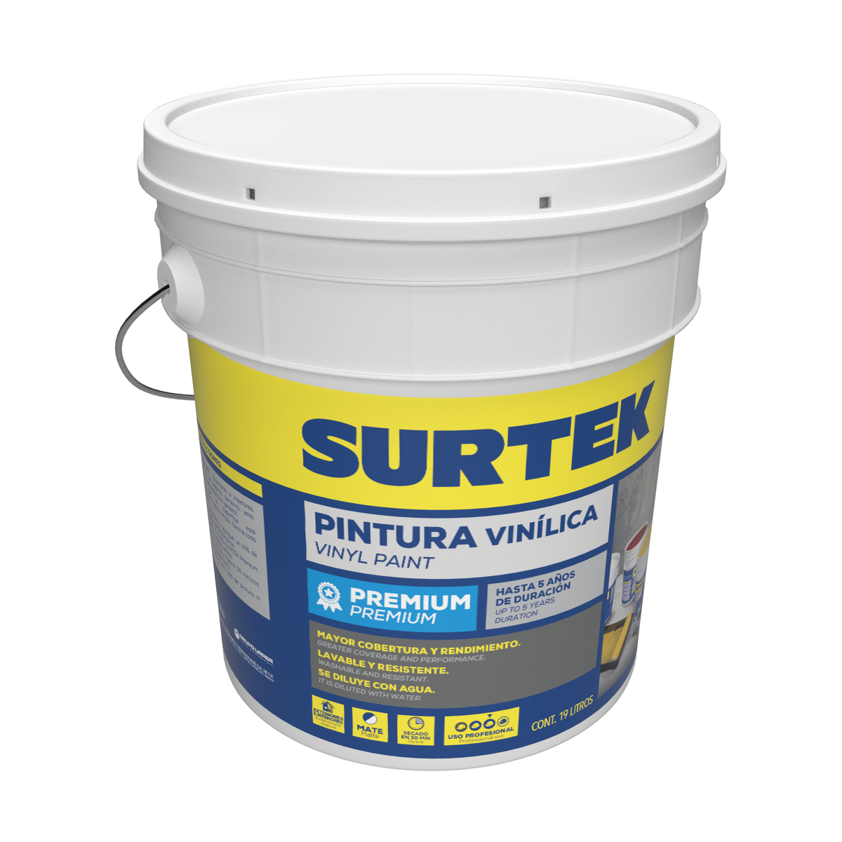 PINTURA VINILICA PREMIUM 19 LT COLOR BLANCO SURTEK SURTEK PVPBO - Mersol Sureste México