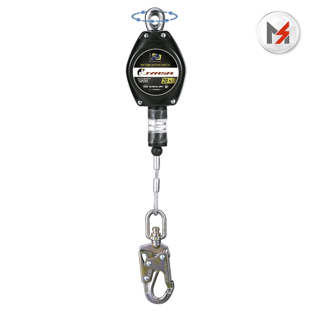 SISTEMA RETRACTIL DE CABLE DE ACERO 3/16in 20FT6.1m CARCASA JYRSA SS-RETAC-20FT - Mersol Sureste México